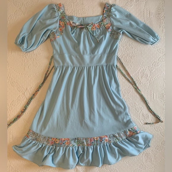 Montgomery Ward Dresses & Skirts - Vtg 70s Dress Blue Floral Prairie Festival Peasant Montgomery Ward L/XL